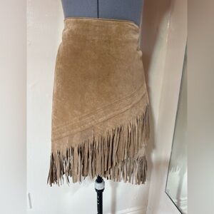 Le Château Real Suede Fringe Skirt | Asymmetrical High-Low | Boho Leather Skirt